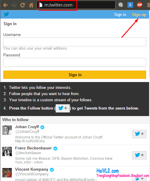 lập tài khoản twitter bước 2