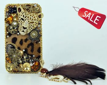 3D Swarovski Leopard Crystal Bling Case Cover for iphone 4 / 4s AT&T Verizon & Sprint with detachable phone charm
