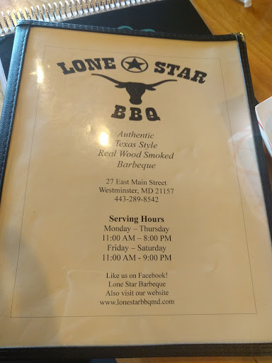 Barbecue Restaurant «Lone Star Barbeque», reviews and photos, 27 E Main St, Westminster, MD 21157, USA