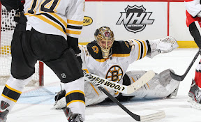 Anton Khudobin makes a save Anton Khudobin makes a save