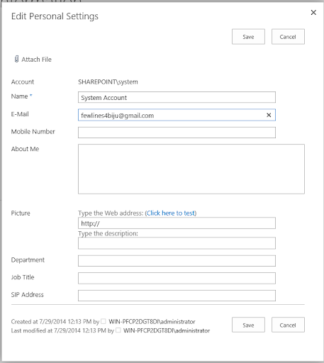 Add email address in System Account in SharePoint 2016