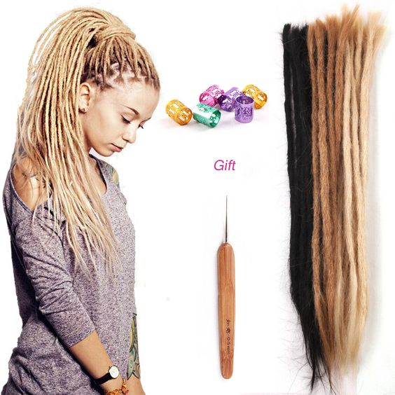 a picture showing uninstalled dreadlocks extension by the side with a lady rocking the locs