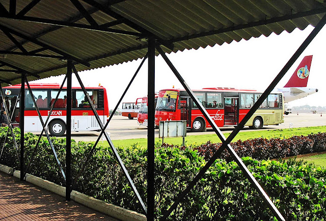 goa airport tarmac and buses