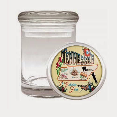  Tennessee Map Volunteer State Odorless Air Tight Medical Glass Jar D-274