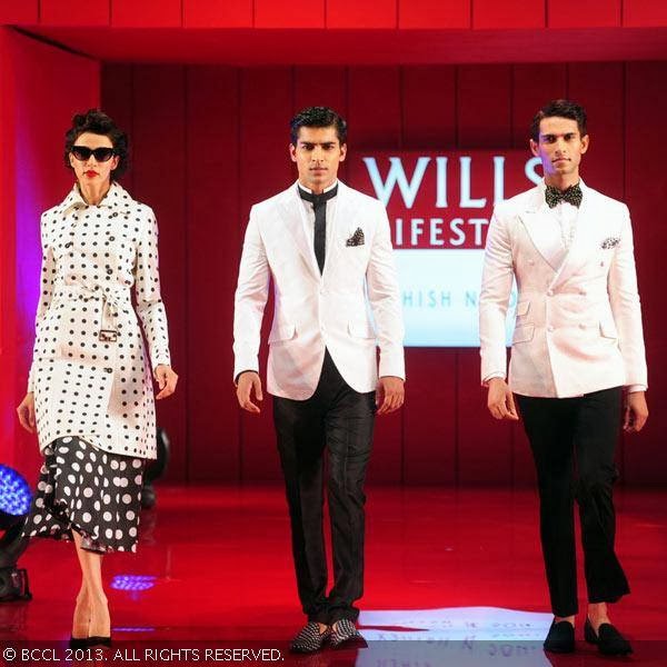 Models showcase creations by fashion designer Ashish N Soni during the grand finale of the Wills Lifestyle India Fashion Week (WIFW) Spring/Summer 2014, held in Delhi.