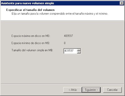 Crear nuevo volumen en equipo con Windows Server 2008 procedente de la SAN