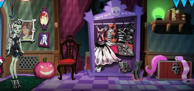 Frankie te ayuda a preparar tu Fiesta de Halloween recorriendo el Instituto Monster High con ella y encontrando todo lo que busca.