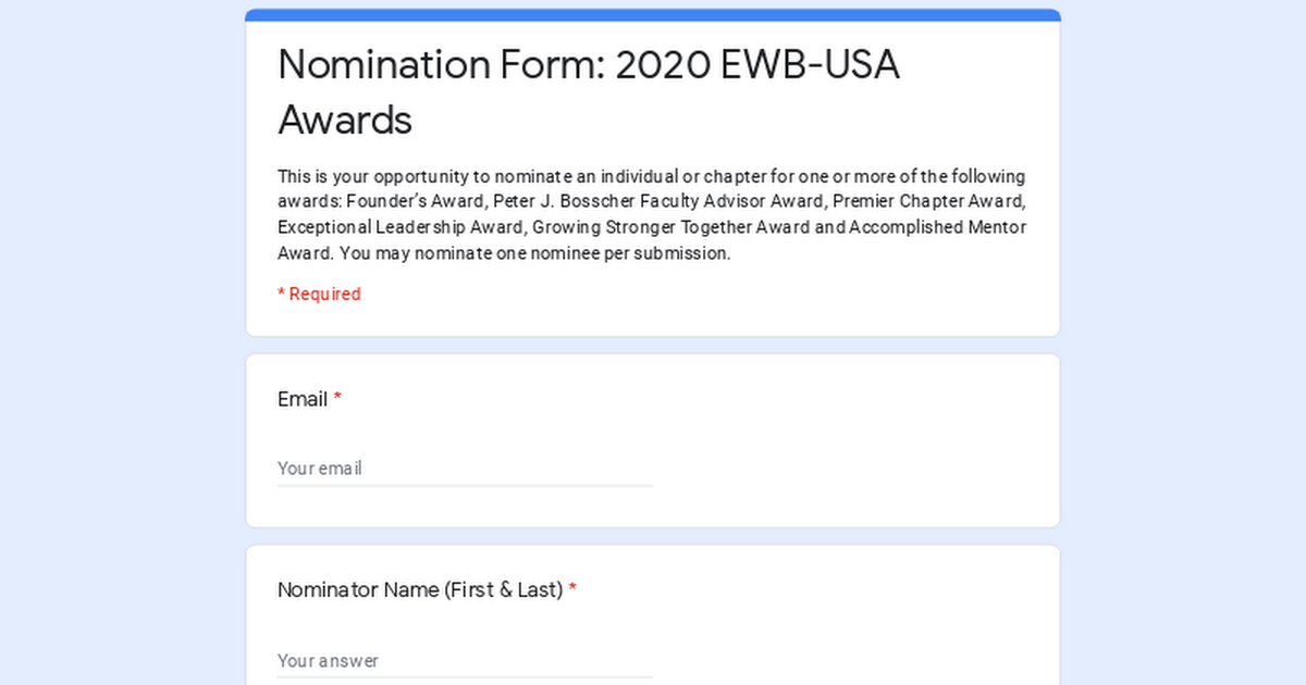 Nomination Form: 2020 EWB-USA Awards