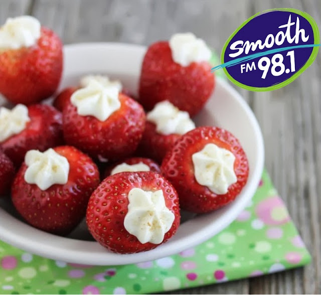 close-up photo of Stuffed cheesecake strawberries