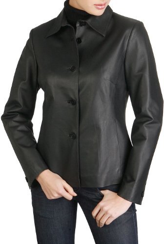 BGSD Women's Open Collar Leather Jacket - Black M