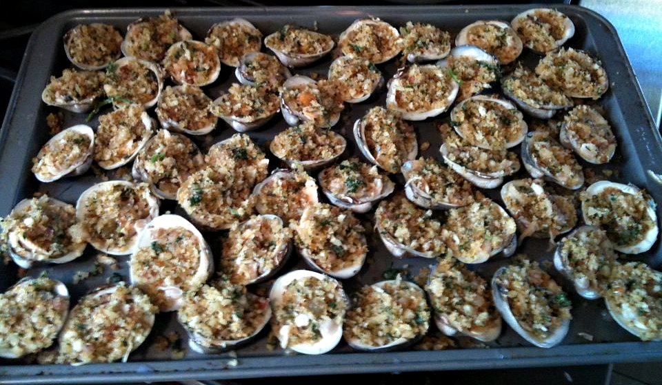 Our version of Baked Clams Oreganata starts with great clams, plain breadcrumbs, parsley, and bacon.