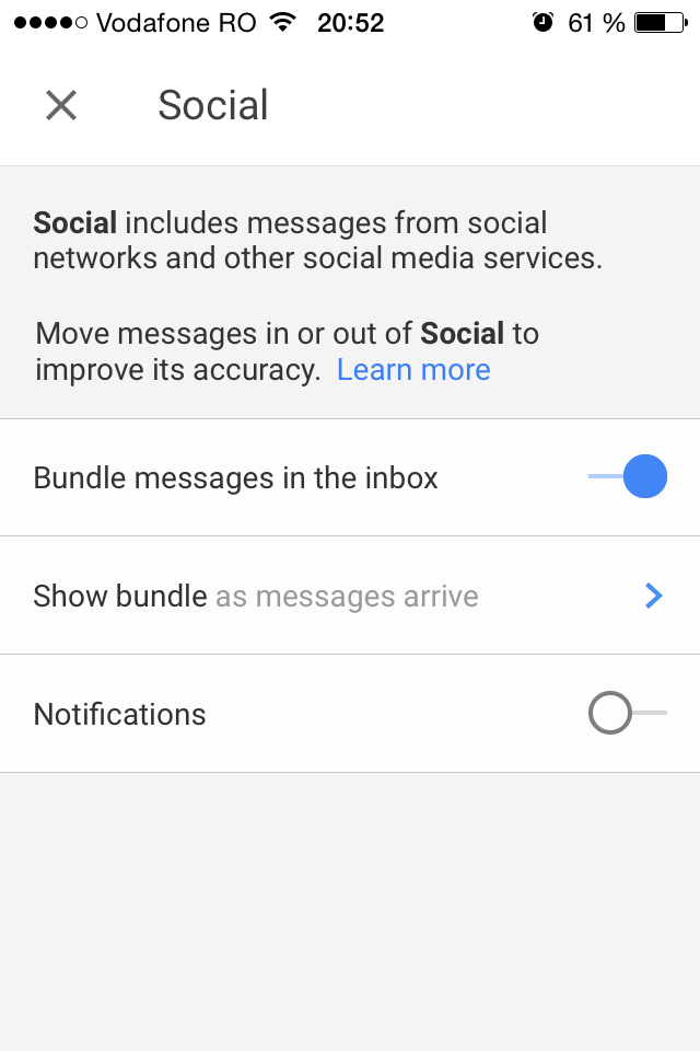 Inbox by Gmail bundle settings