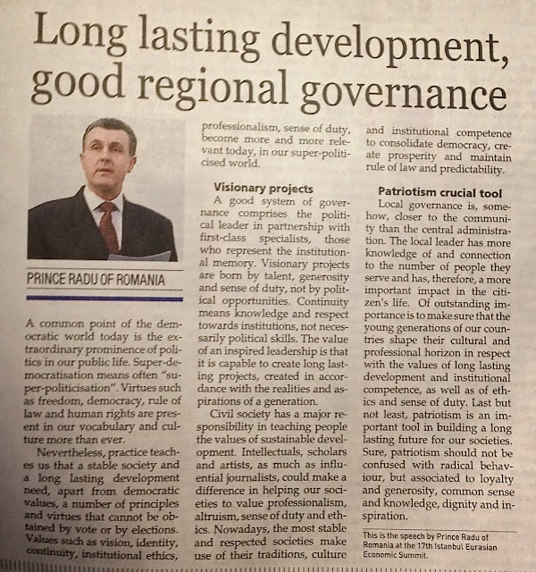 Hurriyet Daily News publică discursul Principelui Radu la Summitul Economic Eurasiatic Marmara Hurriyet Daily News publică discursul Principelui Radu la Summitul Economic Eurasiatic Marmara