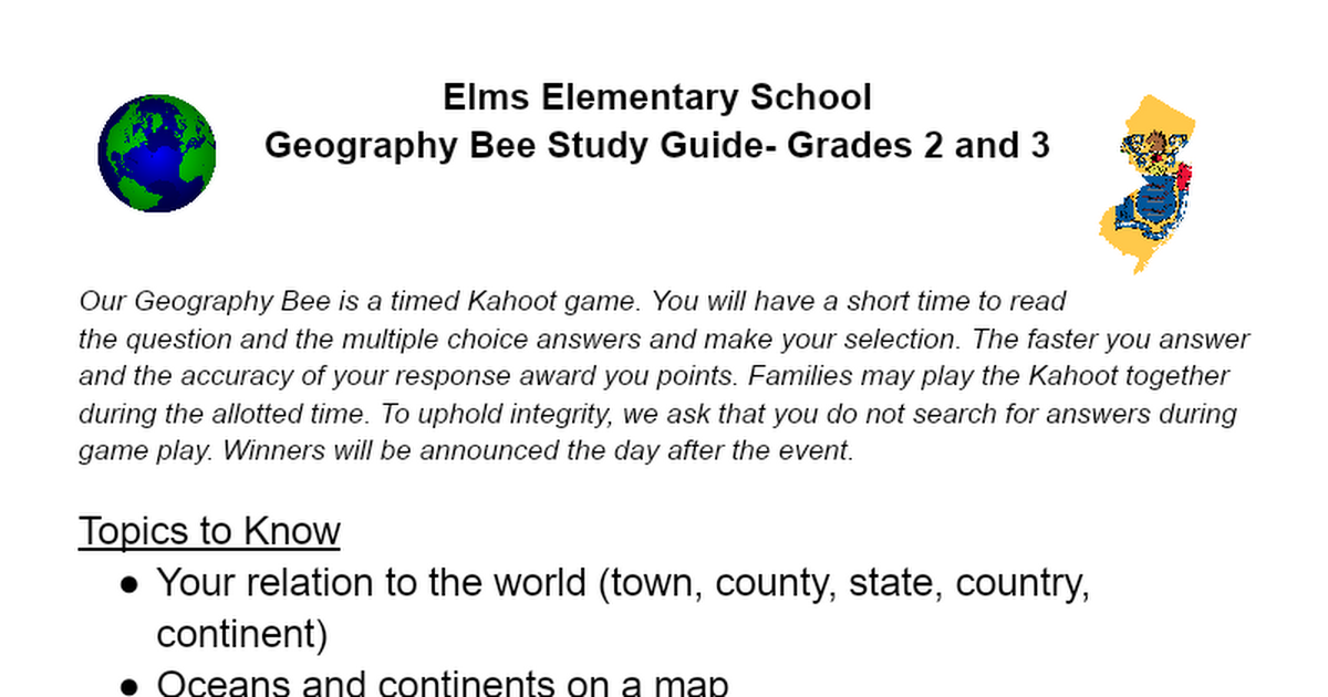 Geography Bee Study Guide- Gr. 2&3