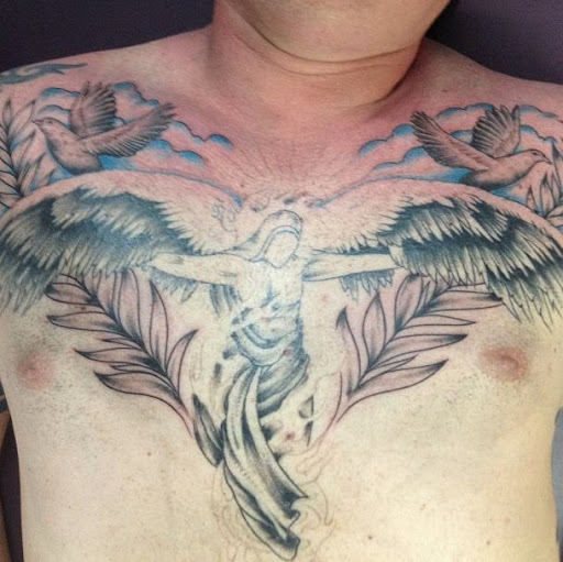 angel with wings chest tattoos for men