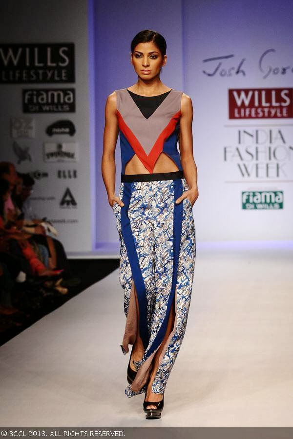 Donna displays a creation by fashion designer Josh Goraya on Day 5 of Wills Lifestyle India Fashion Week (WIFW) Spring/Summer 2014, held in Delhi.<br /> <br /> 