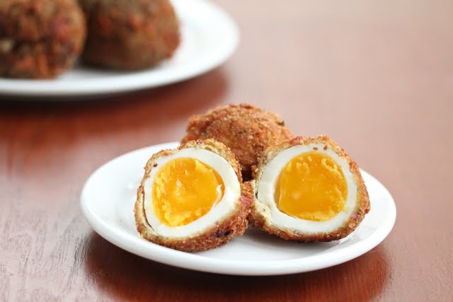 photo of two fried bacon eggs on a plate