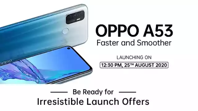 Oppo A53  launching in India on 25 August 2020 will bring 5000 mAh battery