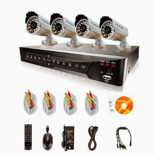  Shopall 4 Channel DVR WD1 960h-realtime-record Security System with 500GB Surveillance HDD 1 Hdmi and 4 X 600TVL Day/Night Silver Bullet Cameras (Silver)