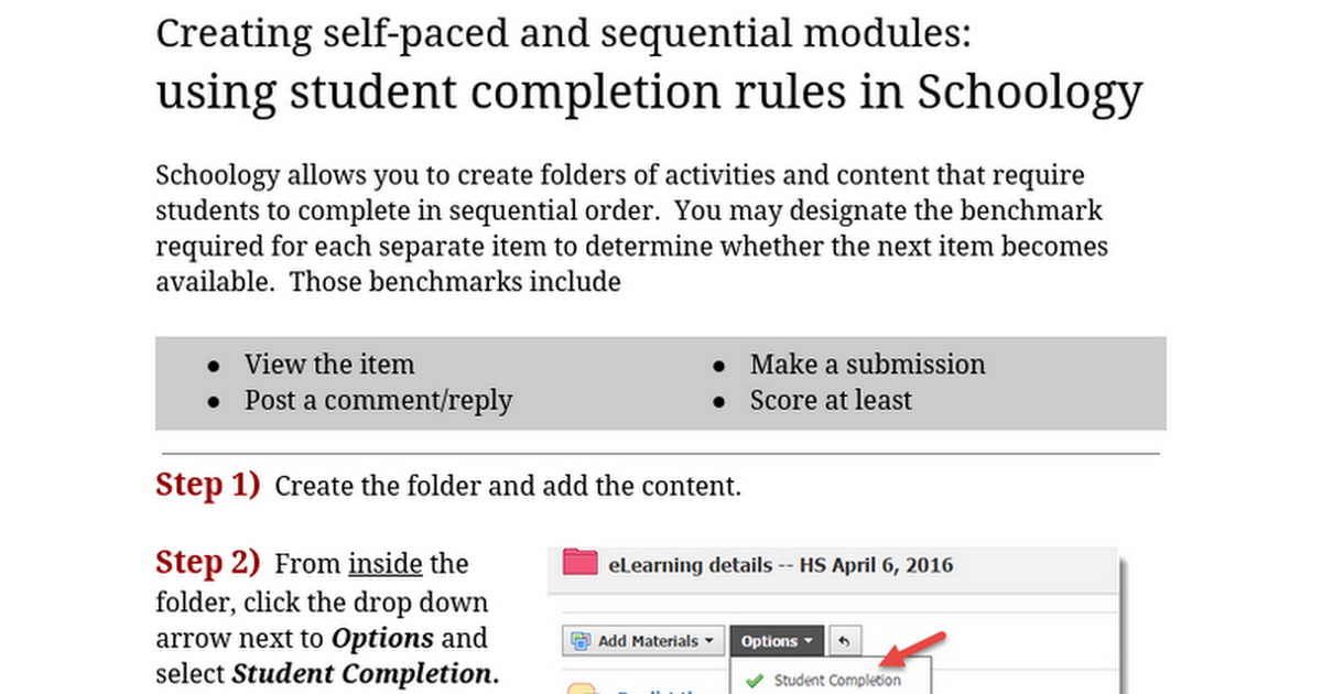 Student completion rules in Schoology