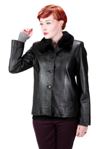 Ramonti Womens 3/4 Length Fur Collar Leather Jacket, Black, X-Large