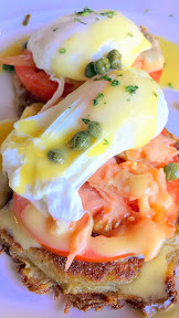 First National Taphouse Portland Brunch includes several Boxty topped with eggs (a boxty is an Irish Potato Pancake), such as the one I tried below with smoked wild salmon, poached egg, capers, tomato, and touch of  Hollandaise