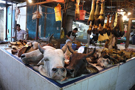 cow and goat heads at Bazaar Baru Chow Kit in Kuala Lumpur, Malaysia