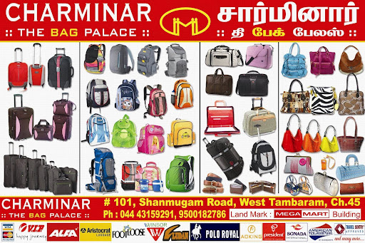 Charminar The Bag Palace, 101 - Shanmugam Road, Near: Tamilnadu Medicals, Opp: Park, West Tambaram, Chennai, Tamil Nadu 600045, India, Bag_Repair_Shop, state TN