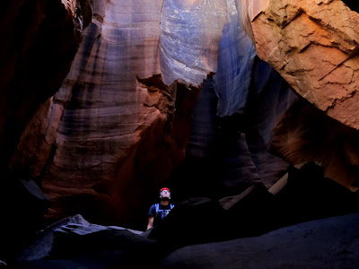 In the rockfall section after the water