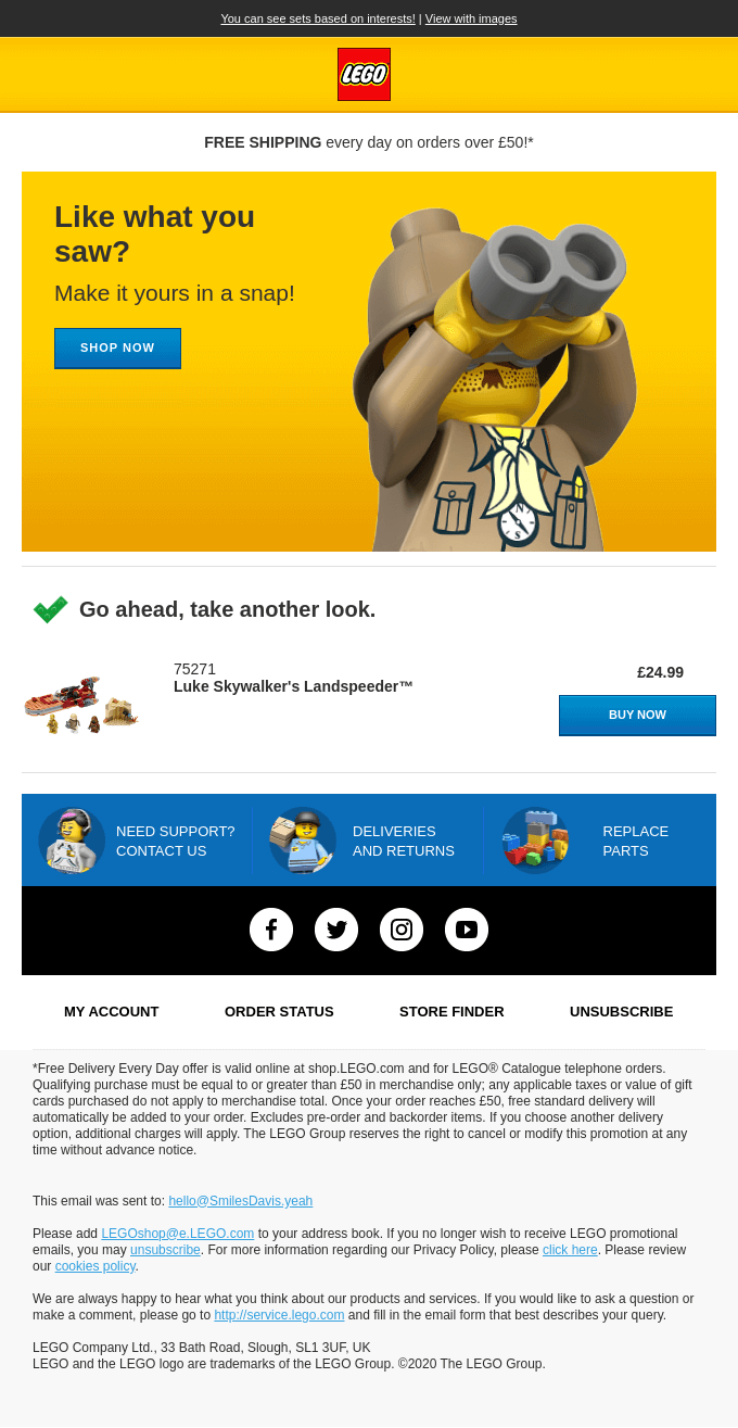 Browse abandonment email example from Lego