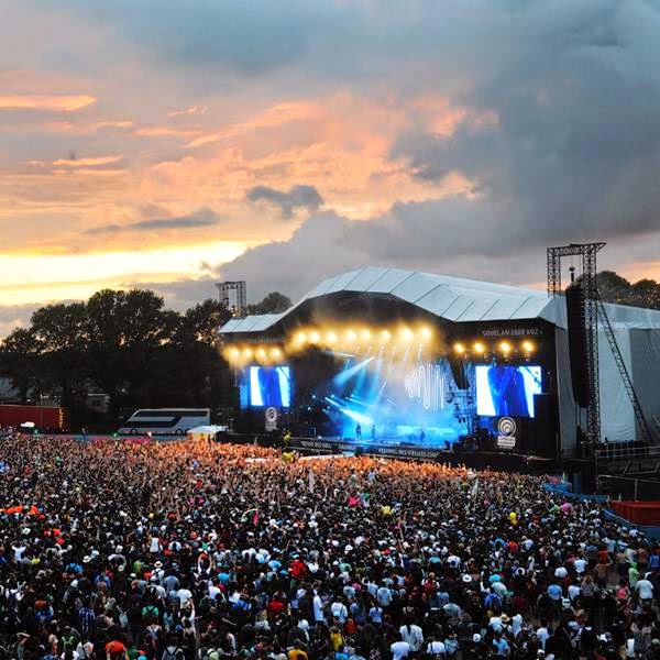 View of the main stage during the Artic Monkey concert on July 19, 2014 during the 23rd Festival des Vieilles Charrues in Carhaix-Plouguer, western France.