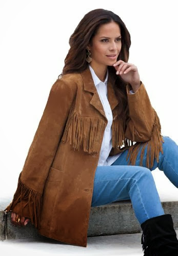 Roamans Women's Plus Size Suede Fringe Jacket (Nutmeg,18 W)