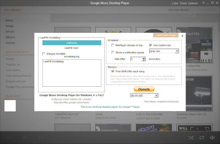 Nastavení - Google Music Desktop Player
