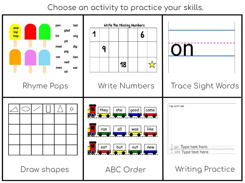 Wixie skill review choice board kindergarten