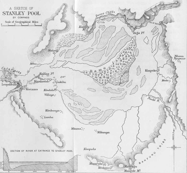 Stanley Pool. Pool Malebo. Congo. Congo Basin, 1885 antique map