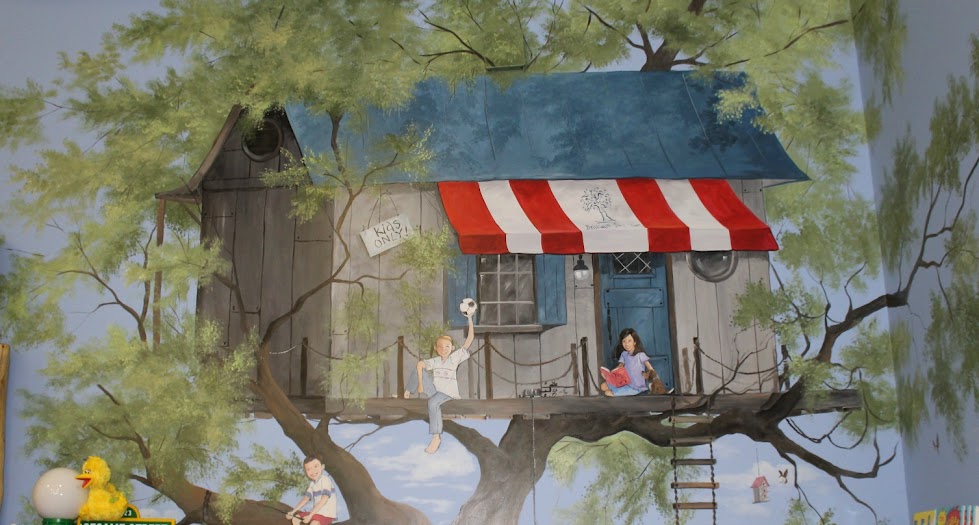 Treehouse Mural in the Story Nook of Brilliant Sky Toys & Books Louisville