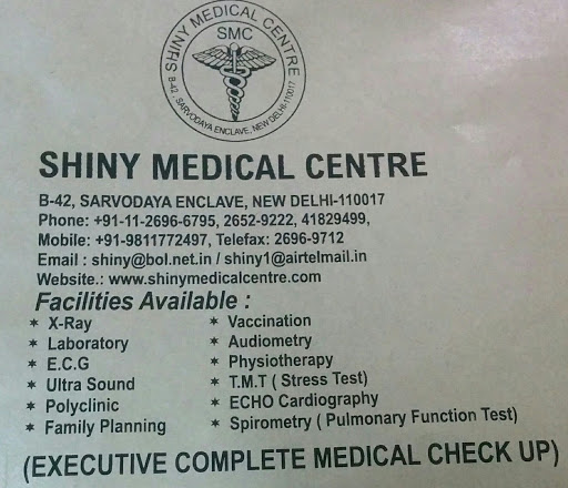 Shiny Medical Centre, B 42, Sarvodaya Enclave, near mother international school and IIT crossing,, Adchini, Block B, Shivalik Colony, Malviya Nagar, New Delhi, Delhi 110017, India, Medical_Centre, state DL
