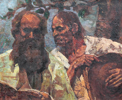 Octav Băncilă - Spovedania țăranului (Compoziție cu autoportretul pictorului)