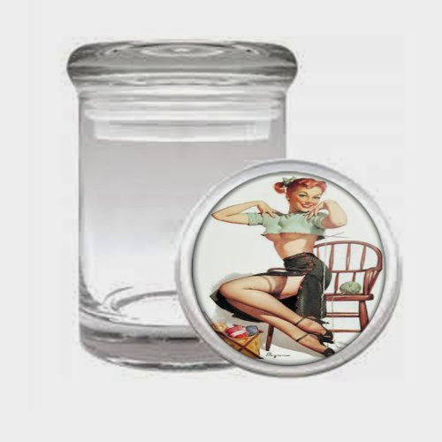  Pin Up Redhead Girl Knitting Sweater Odorless Air Tight Medical Glass Jar D-543