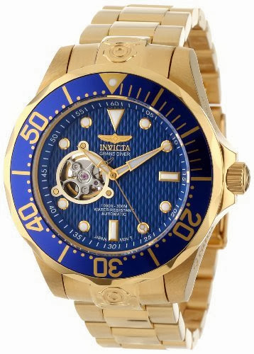 Invicta Men's 13711 Grand Diver Automatic Blue Textured Dial 18k Gold Ion-Plated Stainless Steel Watch