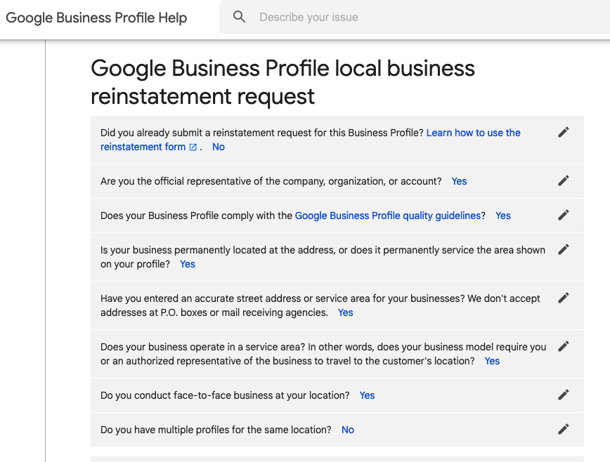 Google Business Profile Reinstatement Request Form