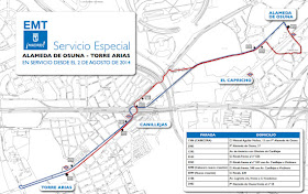 Autobús EMT entre Alameda de Osuna y Torre Arias por obras en Metro línea 5