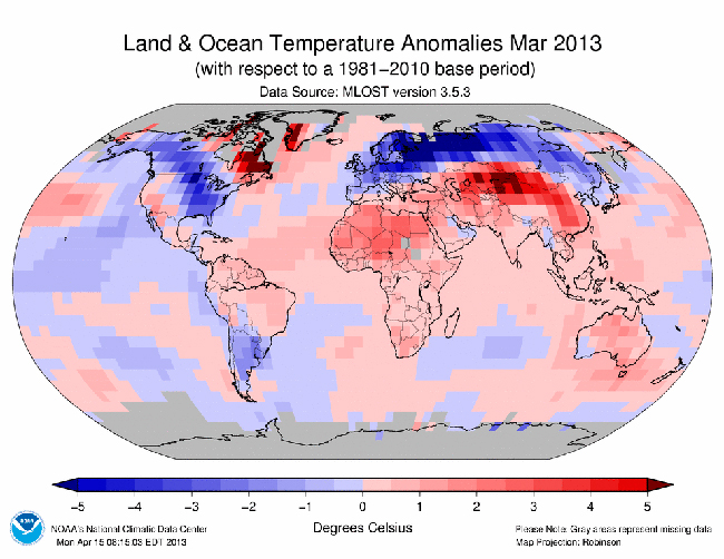 Informe climático de la Tierra. Marzo de 2013, el décimo más cálido de la historia
