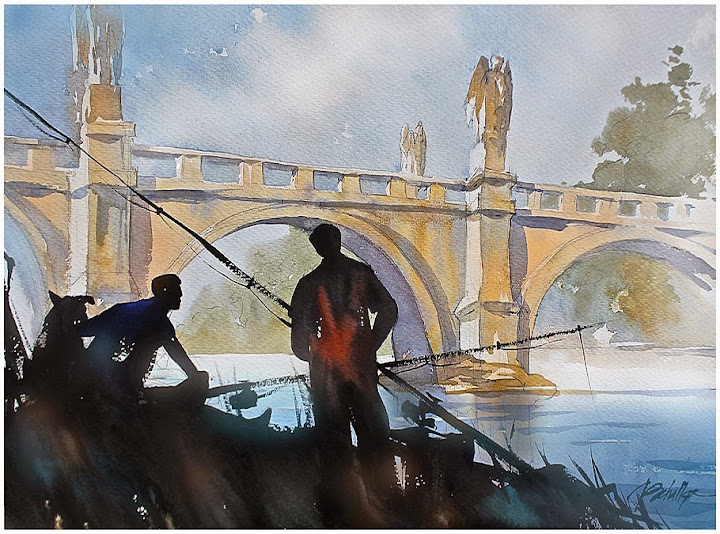 Fishing in the Tiber – Rome. Artist Thomas Schaller 