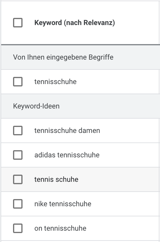 Broad Match Übersicht 