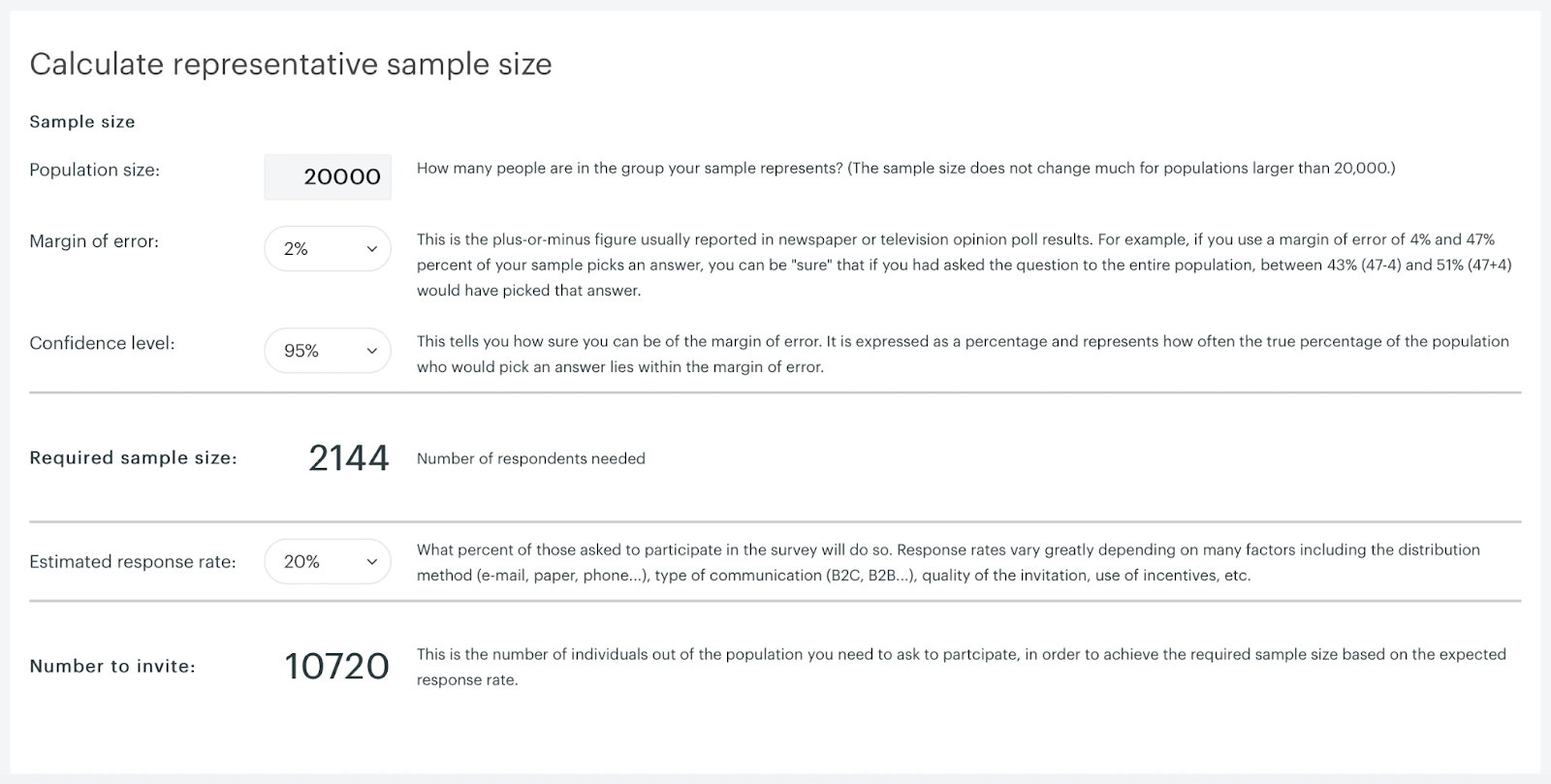 image of a sample size calculator for B2B SaaS customer research