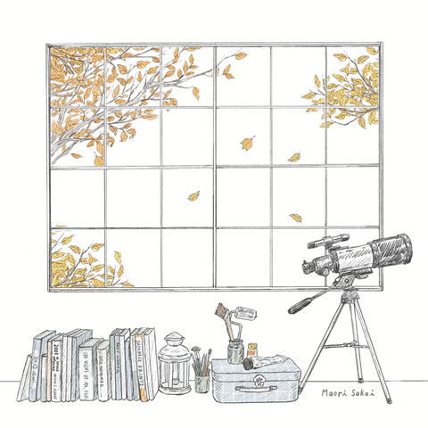 animated illustration of a bedroom window in autumn