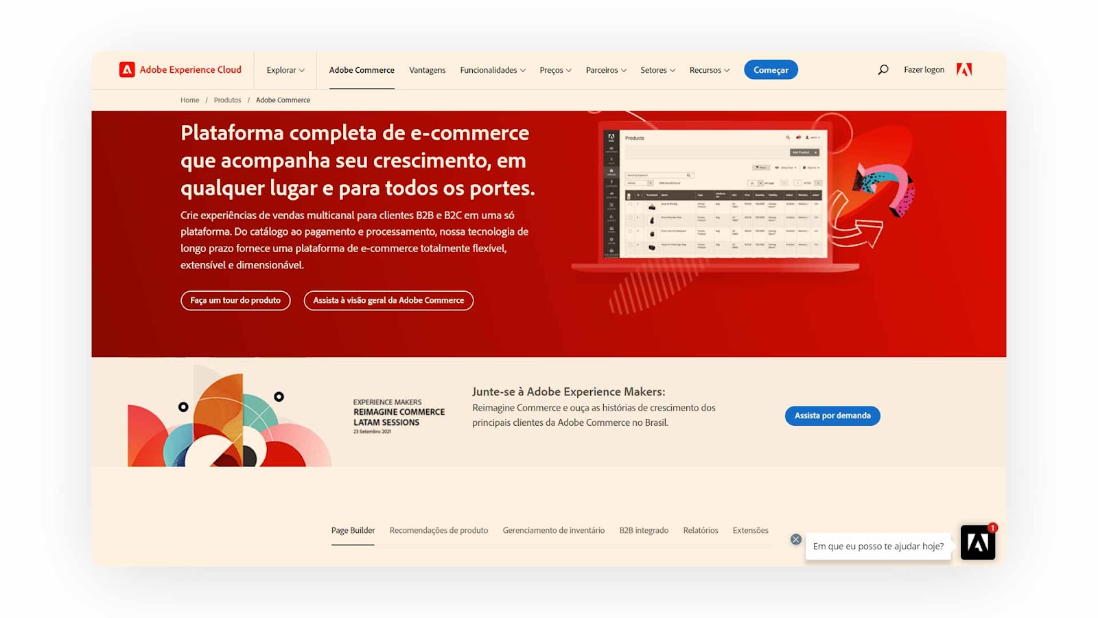 Página inicial da plataforma de ecommerce Magento/Adobe Commerce