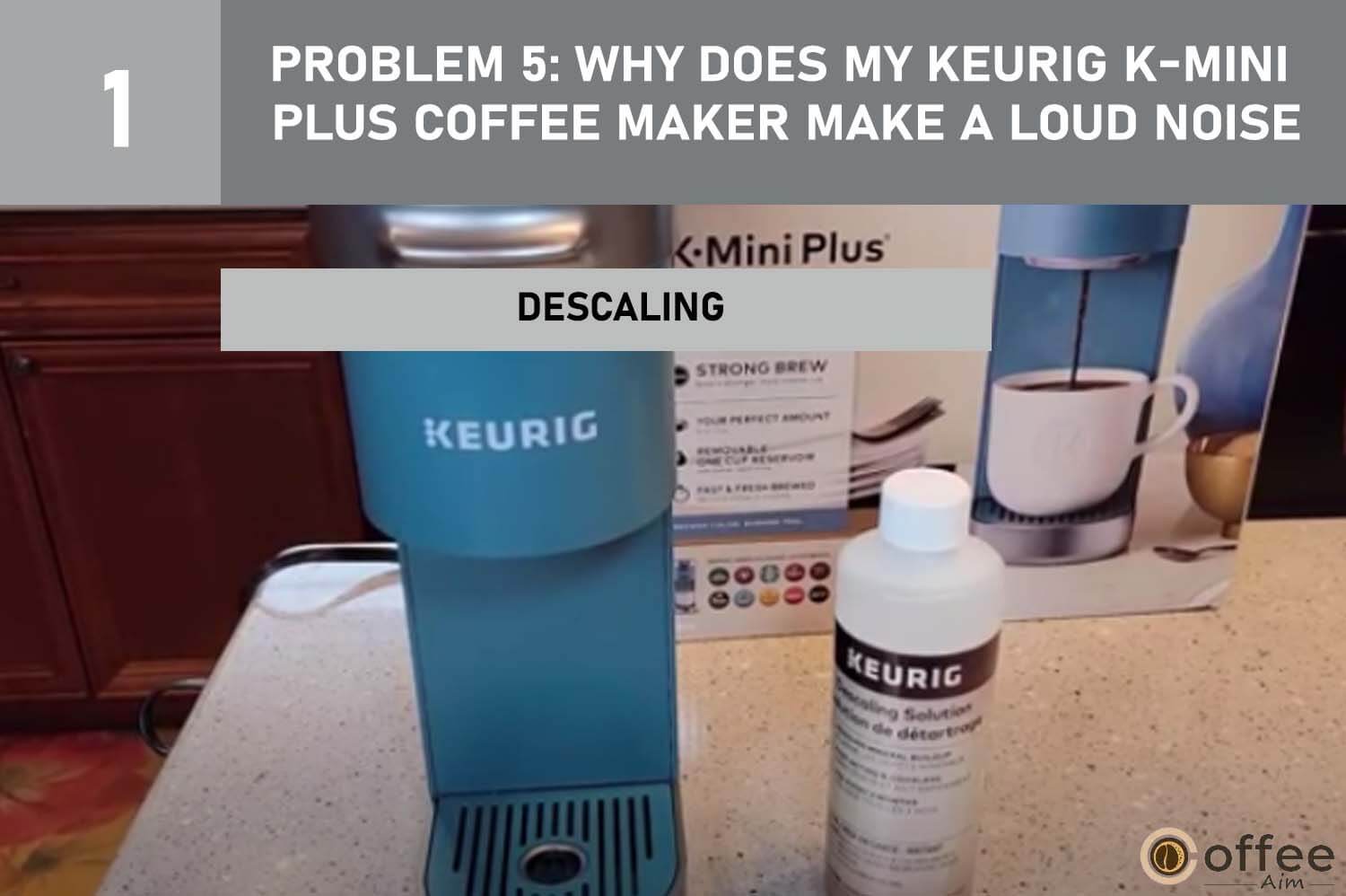 This image depicts the "Descaling" process as a solution to Problem 5: "Why Does My Keurig K-Mini Plus Coffee Maker Make a Loud Noise?" in our article titled "Keurig K-Mini Plus Problems."




