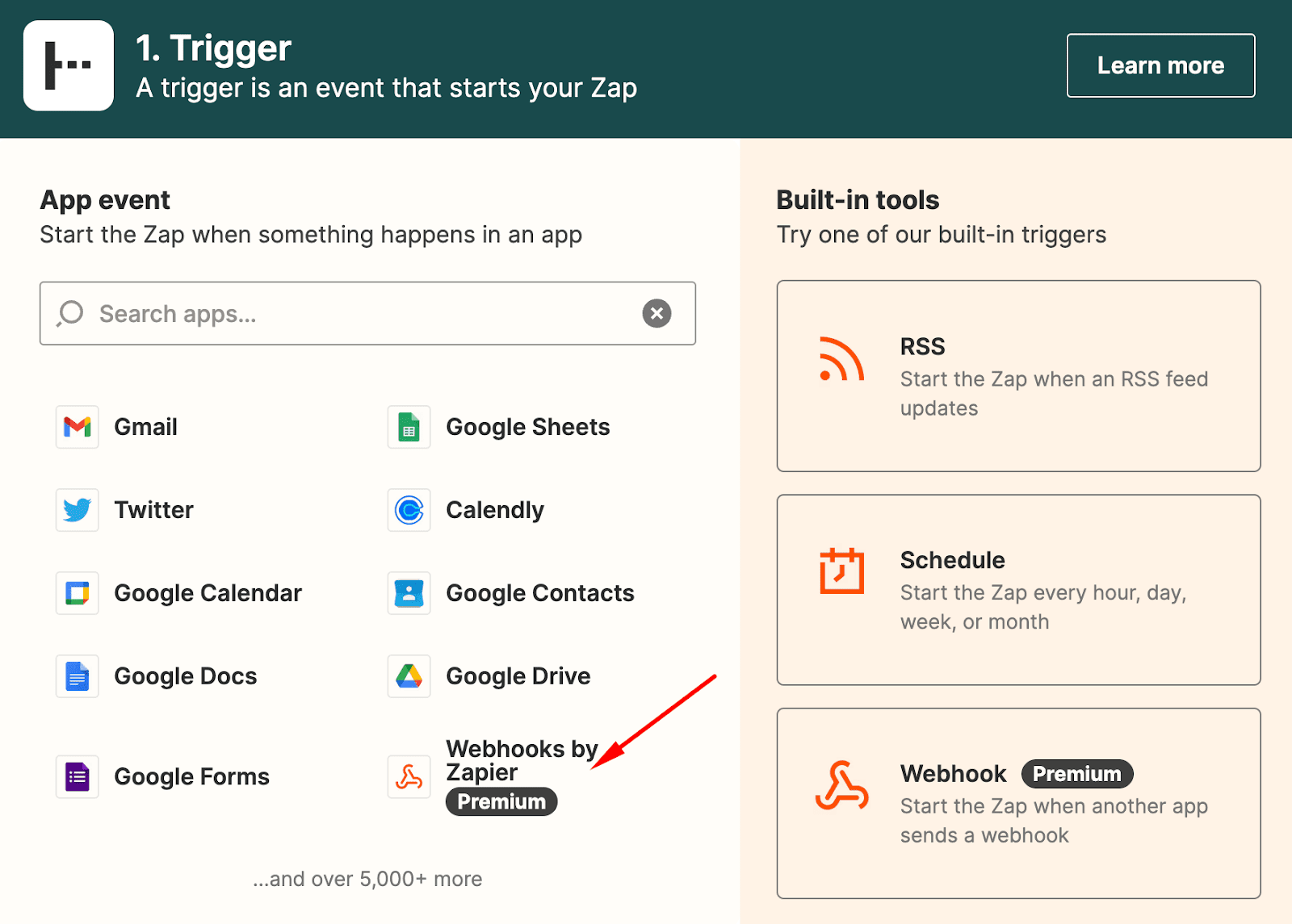 creating a webhook trigger in zapier